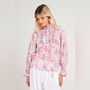 Antik Batik Pink and White Floral Button-Down Blouse